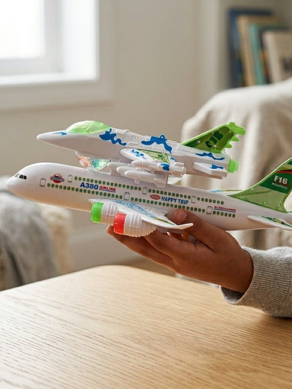 Large Plastic Boeing A380 Toy Airplane with Lights and Sound
